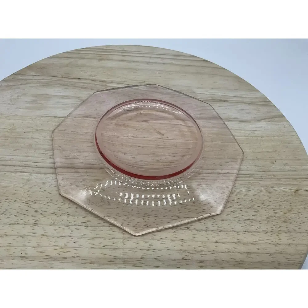 Pink‎ Glass Salad Plate Octagon Geometric Small Vintage Retro Tableware Kitchen